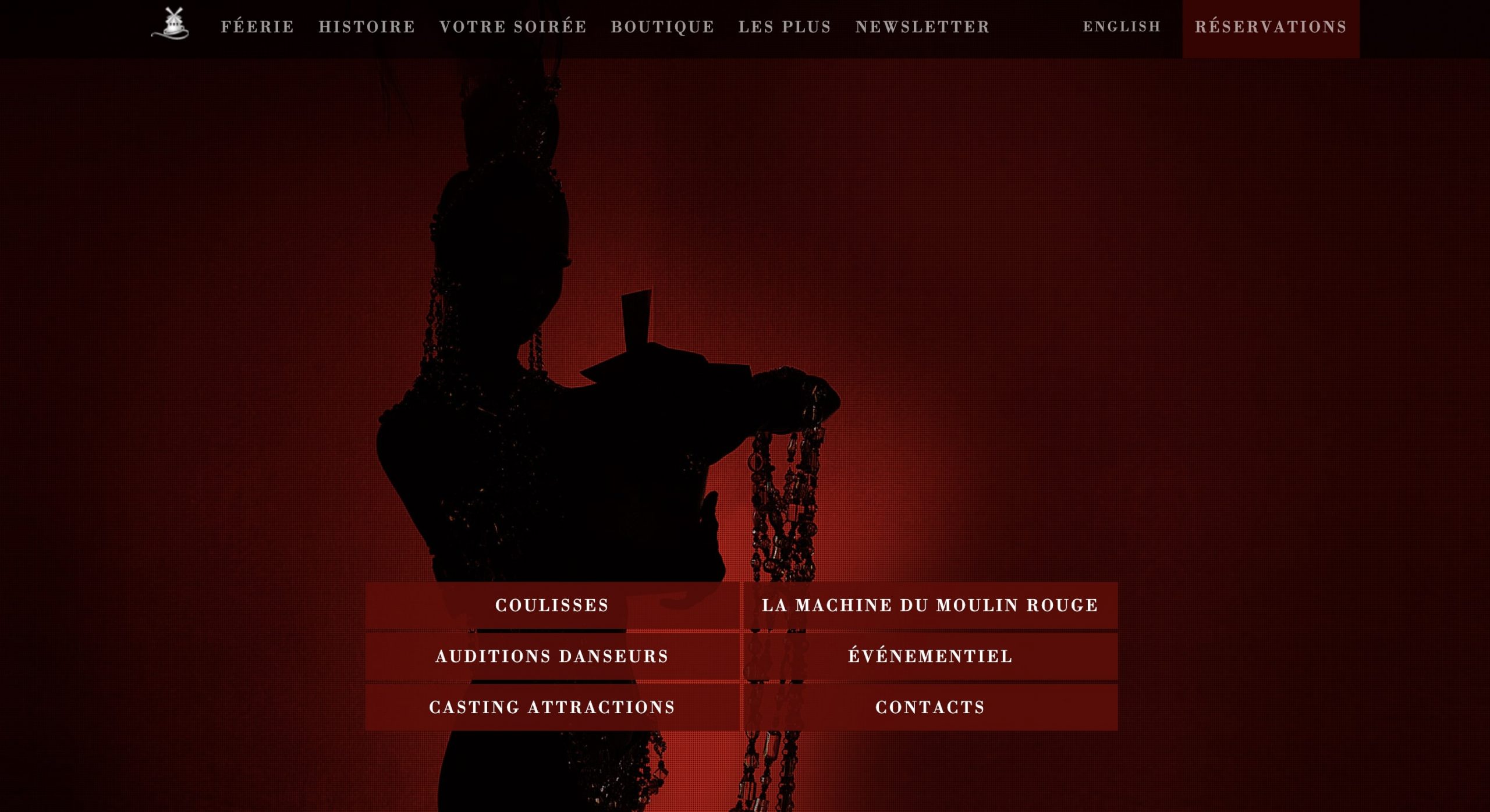 La signification des couleurs : le rouge : capture d'écran de landing page du Moulin Rouge